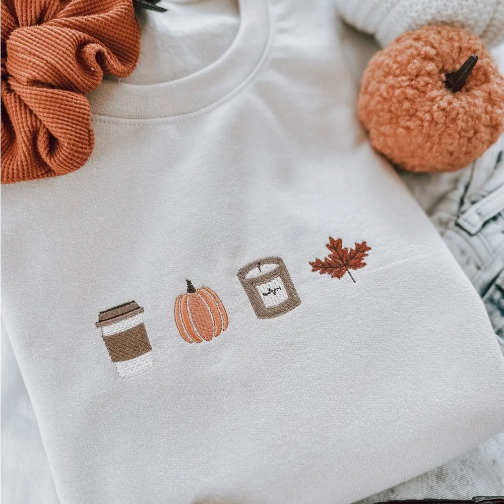 Cream Sweatshirt with Autumn Embroidery